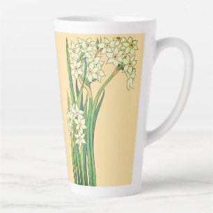 Latte Caneca de Café com Flores de Narciso Art Nouveau