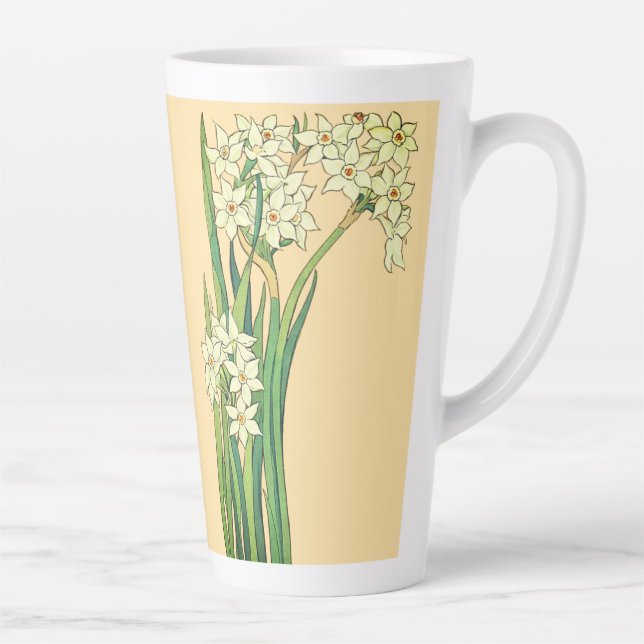 Latte Caneca de Café com Flores de Narciso Art Nouveau (Direita)
