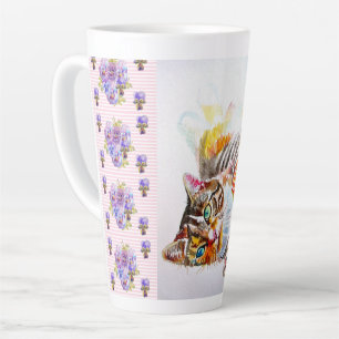 Latte Caneca de Café com Gato Tabby Desbotado Rosa Pinta
