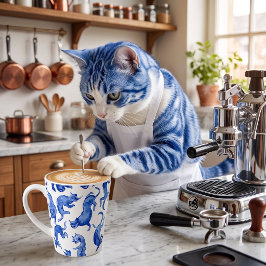 Latte Caneca de Café com Gatos Flutuantes em Azul Estilo