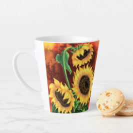 Latte Caneca de Café com Girassóis Amarelos