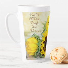 Latte Caneca de Café com Girassóis Filipenses 4:13 Escri