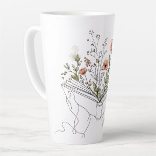 Latte Caneca de Café com Ilustração Botânica em Linha Fi