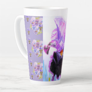 Latte Caneca de Café com Íris Roxa Pintada à Mão Floral