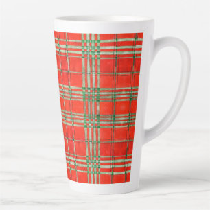 Latte Caneca de Café com Leite Alta Xadrez Vermelho Scot