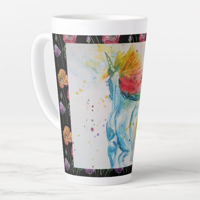 Latte Caneca de Café com Leite Aquarela Cavalo Arco-íris (Ângulo esquerdo)
