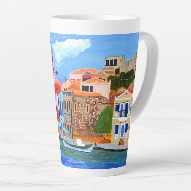 Latte Caneca de Café com Leite da Bela Costa Grega (Ângulo direito)
