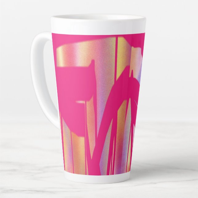 Latte Caneca de café com leite de arte rosa quente (Ângulo esquerdo)