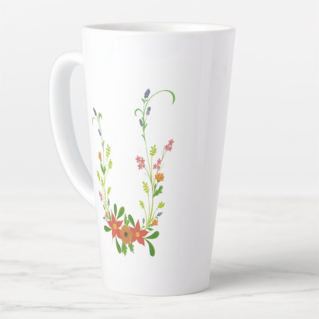 Latte Caneca de café com leite floral (Ângulo esquerdo)