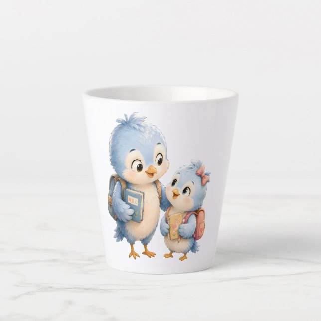Latte Caneca de Café com Leite Irmãos Pássaros Fofos (Frente)