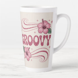 Latte Caneca de Café com Leite Rosa Groovy Retro Hibisco
