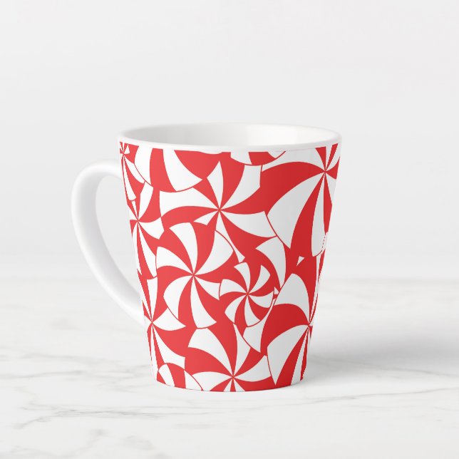 Latte Caneca de Café com Listras de Natal Vermelha e Bra (Ângulo esquerdo)