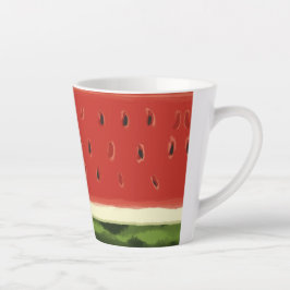Latte Caneca de Café com Melancia em Aquarela Vermelho V