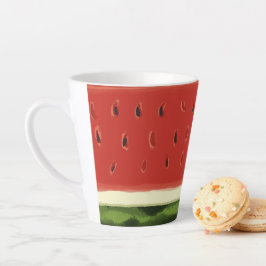 Latte Caneca de Café com Melancia em Aquarela Vermelho V