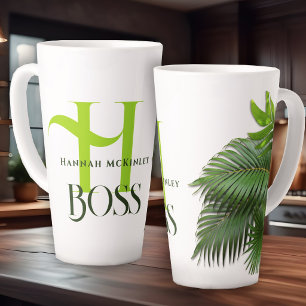 Latte Caneca de Café com Monograma de Folhas de Palme Ve