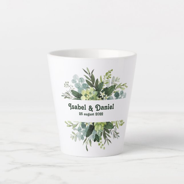 Latte Caneca de Café com Nome Personalizado floral moder (Frente)