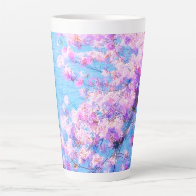 Latte Caneca de Café com Pintura de Foto de Cerejeira (Frente)