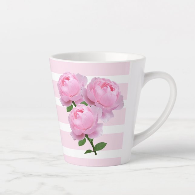 Latte Caneca de Café com Rosas Cor-de-Rosa Florais (Direita)
