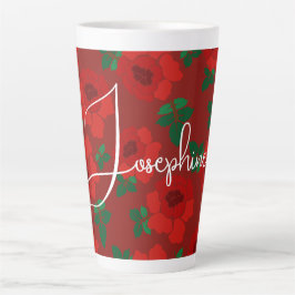 Latte Caneca de Café com Rosas Vermelhas Ilustradas