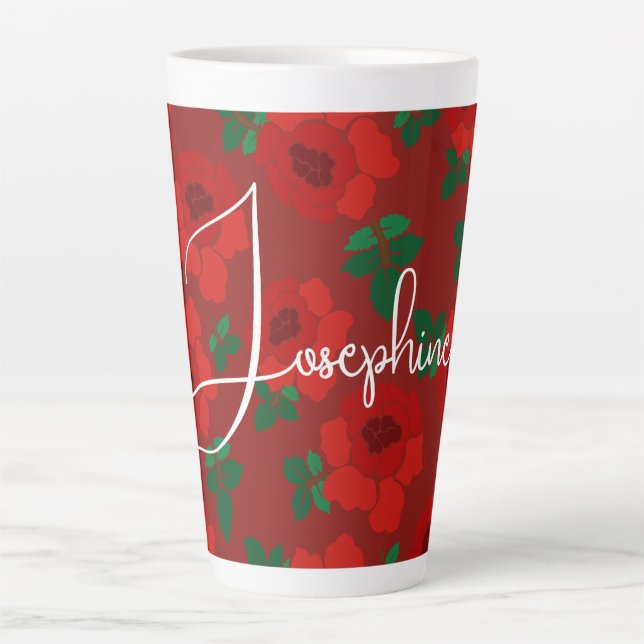 Latte Caneca de Café com Rosas Vermelhas Ilustradas (Frente)
