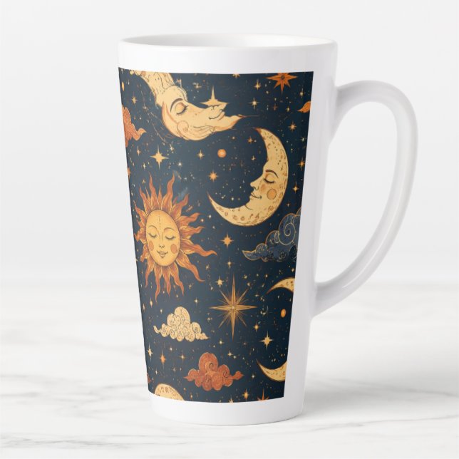 Latte Caneca de Café da Manhã Retro Celestial Sol Lua Pr (Direita)
