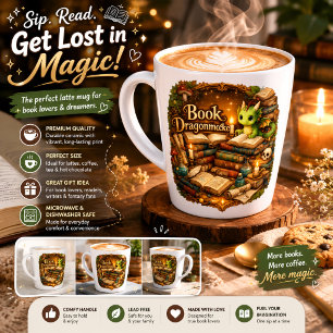 Latte Caneca de Café de Dragão Fofo Amante de Livros F