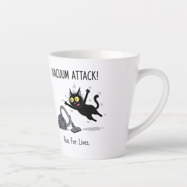 Latte Caneca de Café de Gato Preto Engraçado Ataque de A (Direita)