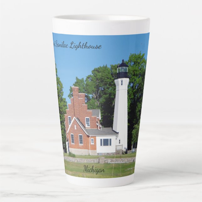 Latte caneca de café do farol de Port Sanilac (Frente)