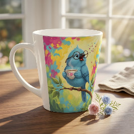 Latte Caneca de Café do Pássaro Azul Cantando Fofinho