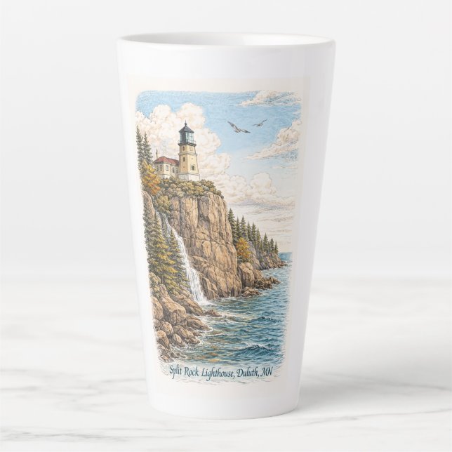 Latte Caneca de Café Duluth, MN, Farol de Split Rock (Frente)