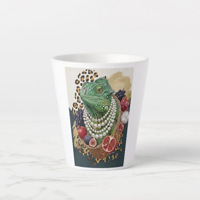Latte Caneca de Café Eclectic Iguana with Pearls Latte,  (Frente)
