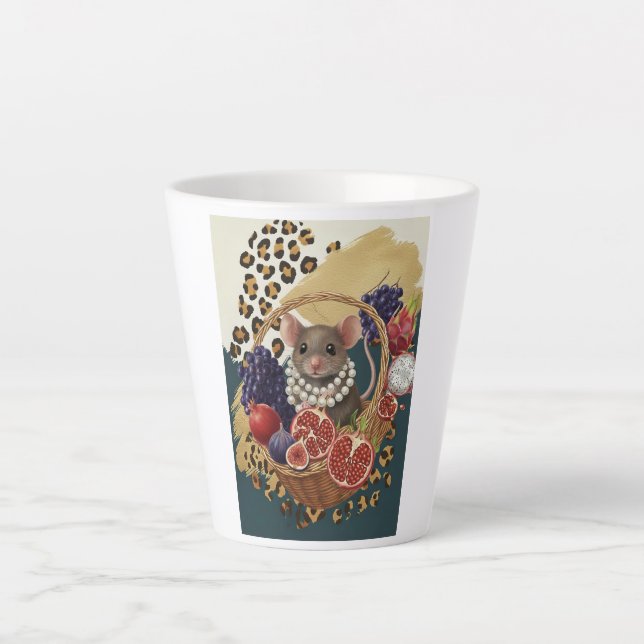 Latte Caneca de Café Eclectico Rato com Pérolas, Chic Ma (Frente)