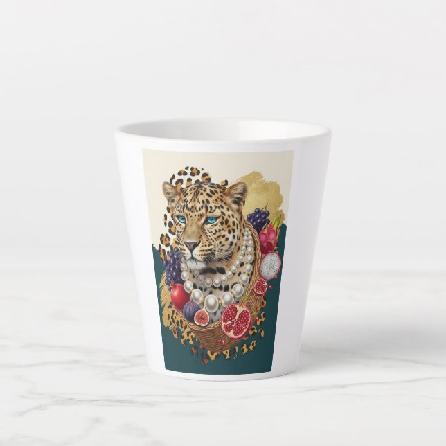 Latte Caneca de Café Ecletismo Leopardo com Pérolas, Máx (Frente)