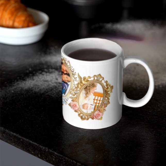 Latte Caneca de Café Elegante com Moldura Dourada Clássi (Criador carregado)