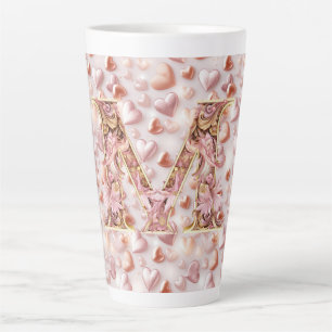 Latte Caneca de Café Grande de Cerâmica com Corações em 