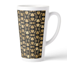 Caneca de Café Grande Preto e Dourado Rosa Art Déc