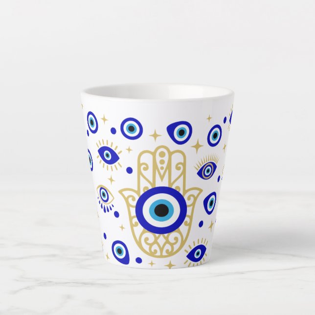 Latte Caneca de Café Hamsa Olho do Mal (Frente)