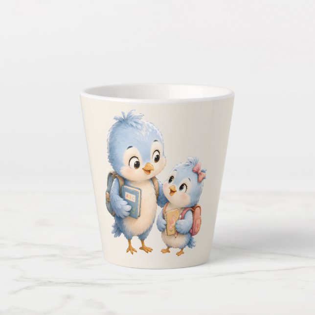 Latte Caneca de Café Irmão Irmã Pássaro Azul (Frente)