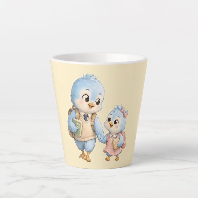 Latte Caneca de Café Irmão Irmã Pássaro Azul Fofo (Frente)