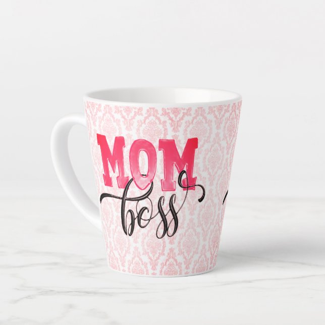 Latte Caneca de Café MOM BOSS Rosa Arabesco Presentes pa (Ângulo esquerdo)