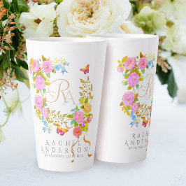 Latte Caneca de Café Monograma Jardim Romântico Florido 