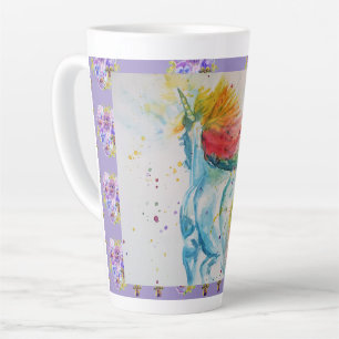 Latte Caneca de Café My Horse Rainbow Unicorn Aquarela