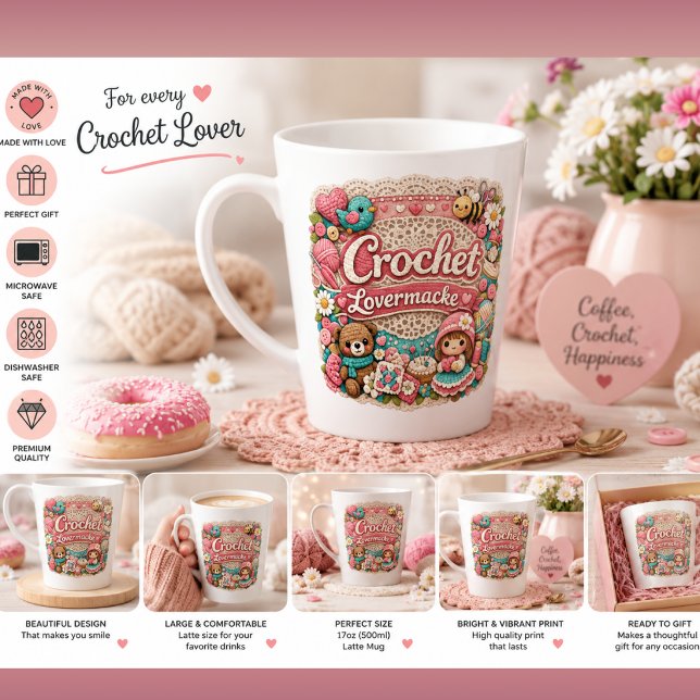 Latte Caneca de Café para Amantes de Crochê | Presente F (Criador carregado)
