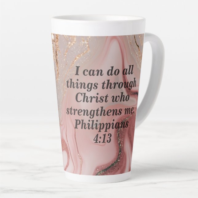 Latte Caneca de Café Personalizada com Citação da Bíblia (Ângulo direito)