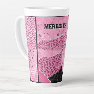 Latte Caneca de Café Personalizada Rosa Colagem Leopardo