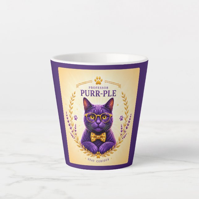 Latte Caneca de Café Professor Purr-Ple™ – Permaneça Cur (Frente)