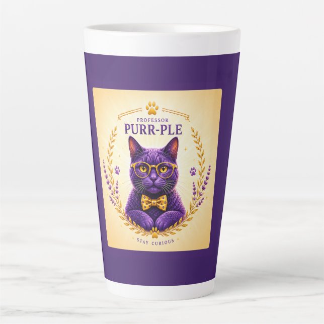 Latte Caneca de Café Professor Purr-Ple™ – Permaneça Cur (Frente)