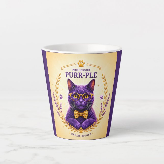 Latte Caneca de Café Professor Purr-Ple™ – Sonhe Maior (Frente)