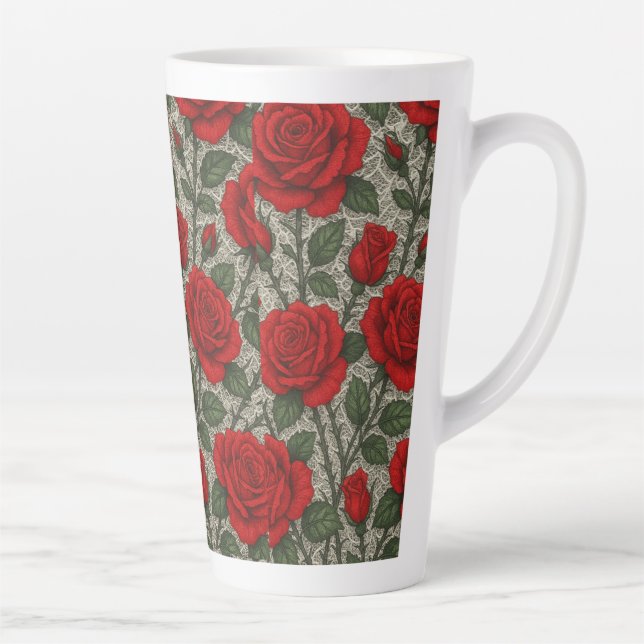 Latte Caneca de café Rosas Vermelhas sobre Renda Branca (Direita)
