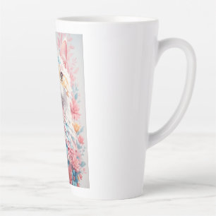 Latte Caneca de Gato Floral - Caneca de Café de Gato com